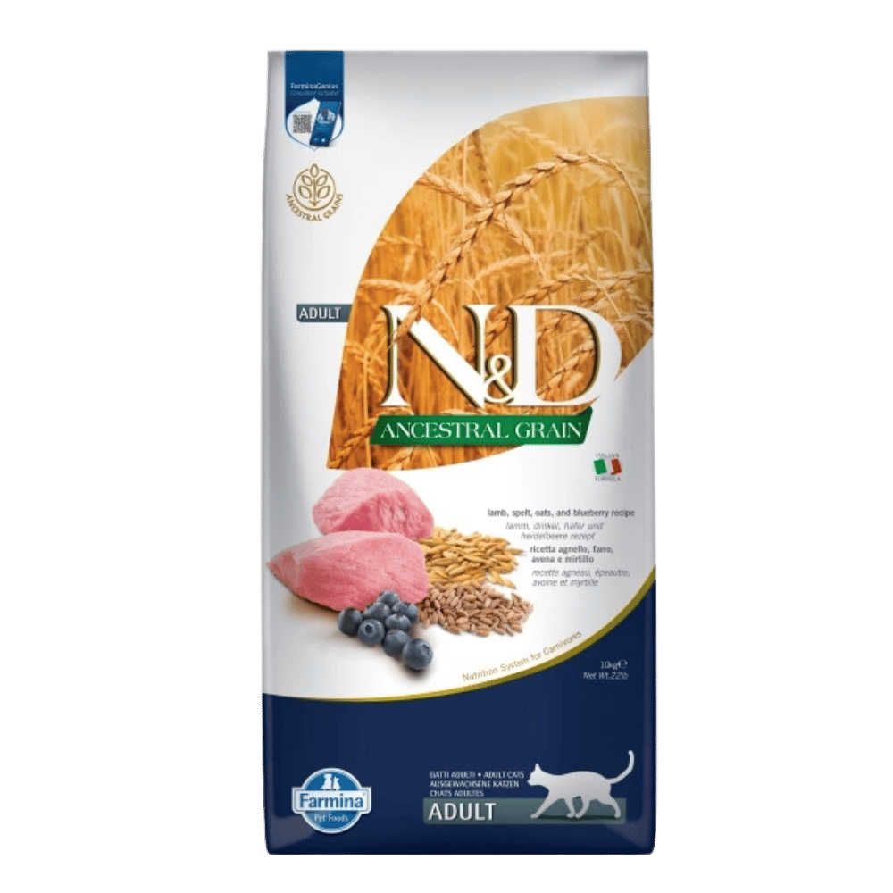 N&D Ancestral Grain Kuzu Etli ve Yaban Mersinli Ata Tahıllı Yetişkin Kedi Maması 10kg