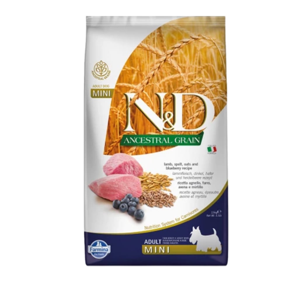 N&D Kuzu Etli Yaban Mersini Düşük Tahıllı Yetişkin Mini Irk 2.5 Kg Köpek Maması