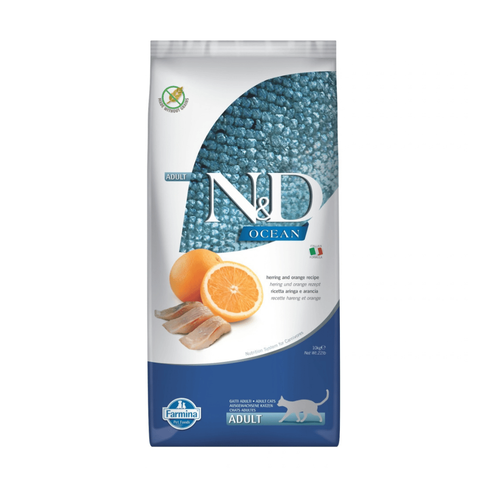 N&D Ocean Ringa Balıklı ve Portakallı Tahılsız Yetişkin Kedi Maması 10kg