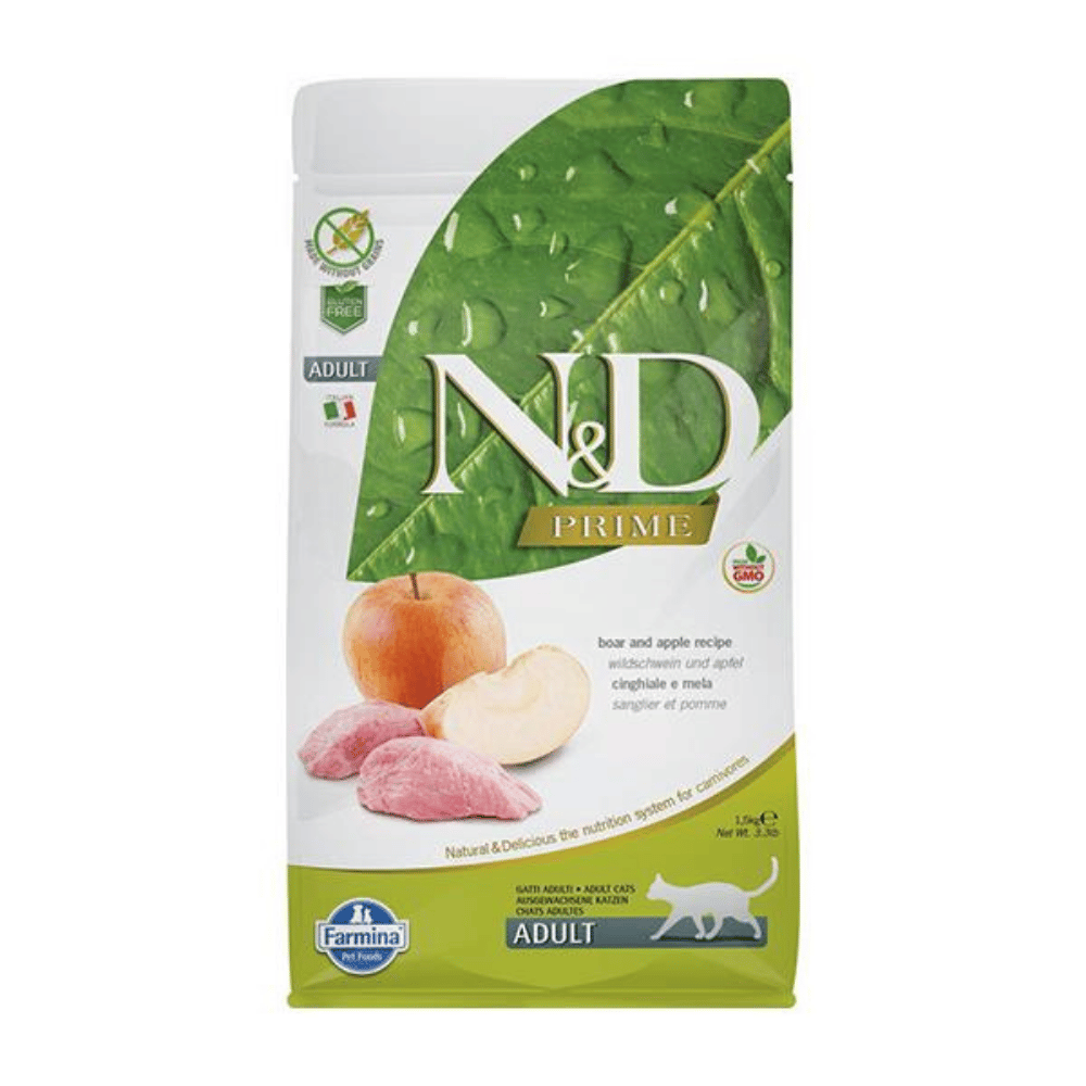 N&D Tahılsız Yaban Domuzlu ve Elmalı Yetişkin Kedi Maması 1.5Kg