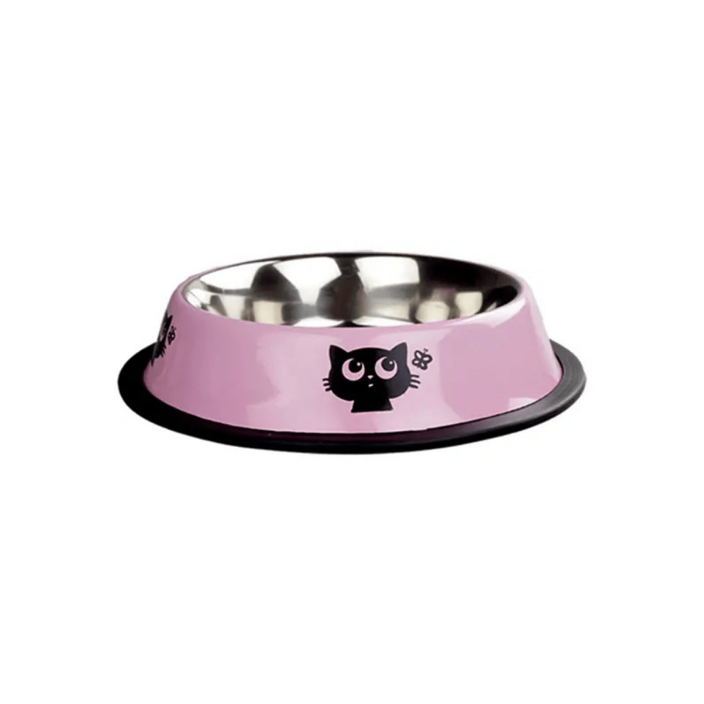 Oripet Kedi Desenli Çelik Mama Kabı Pembe 16 Oz 15.5cm