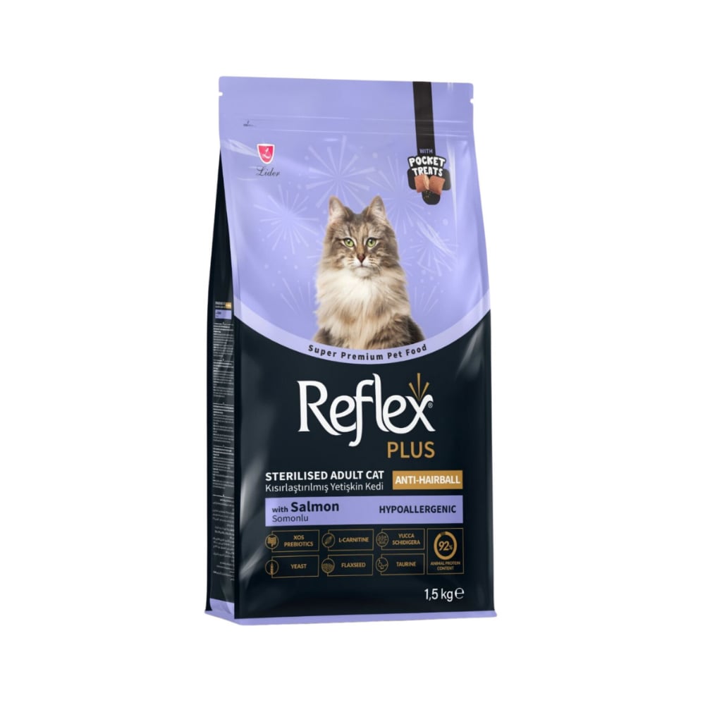 Reflex Plus Hipoalerjenik Anti-Hairball Somonlu Kısırlaştırılmış Yetişkin Kedi Maması 1.5kg
