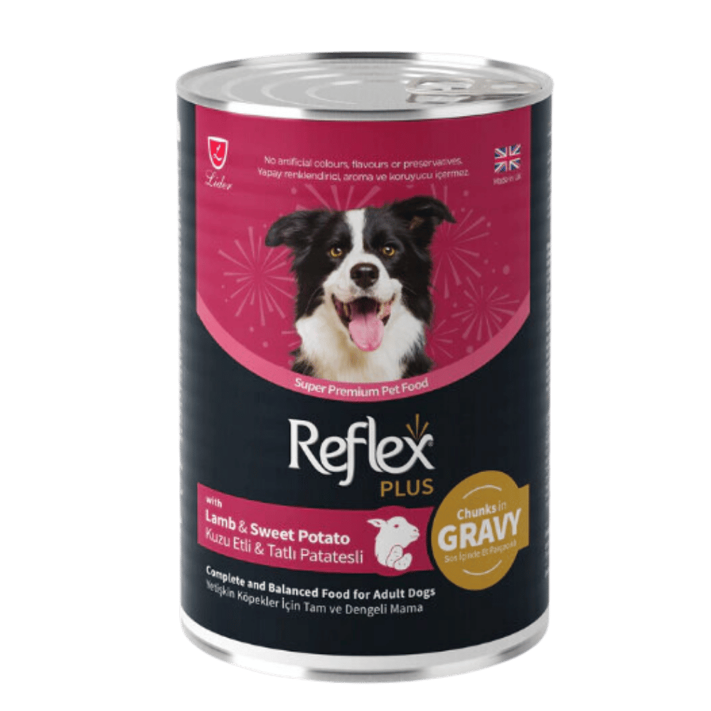 Reflex Plus Sos İçinde Parça Kuzu Etli ve Tatlı Patatesli Yetişkin Köpek Konservesi 400gr