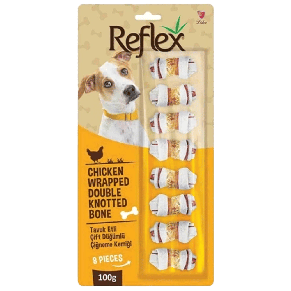 Reflex Tavuk Eti Sargılı Çift Düğümlü Köpek Çiğneme Kemiği 100gr (8'li)