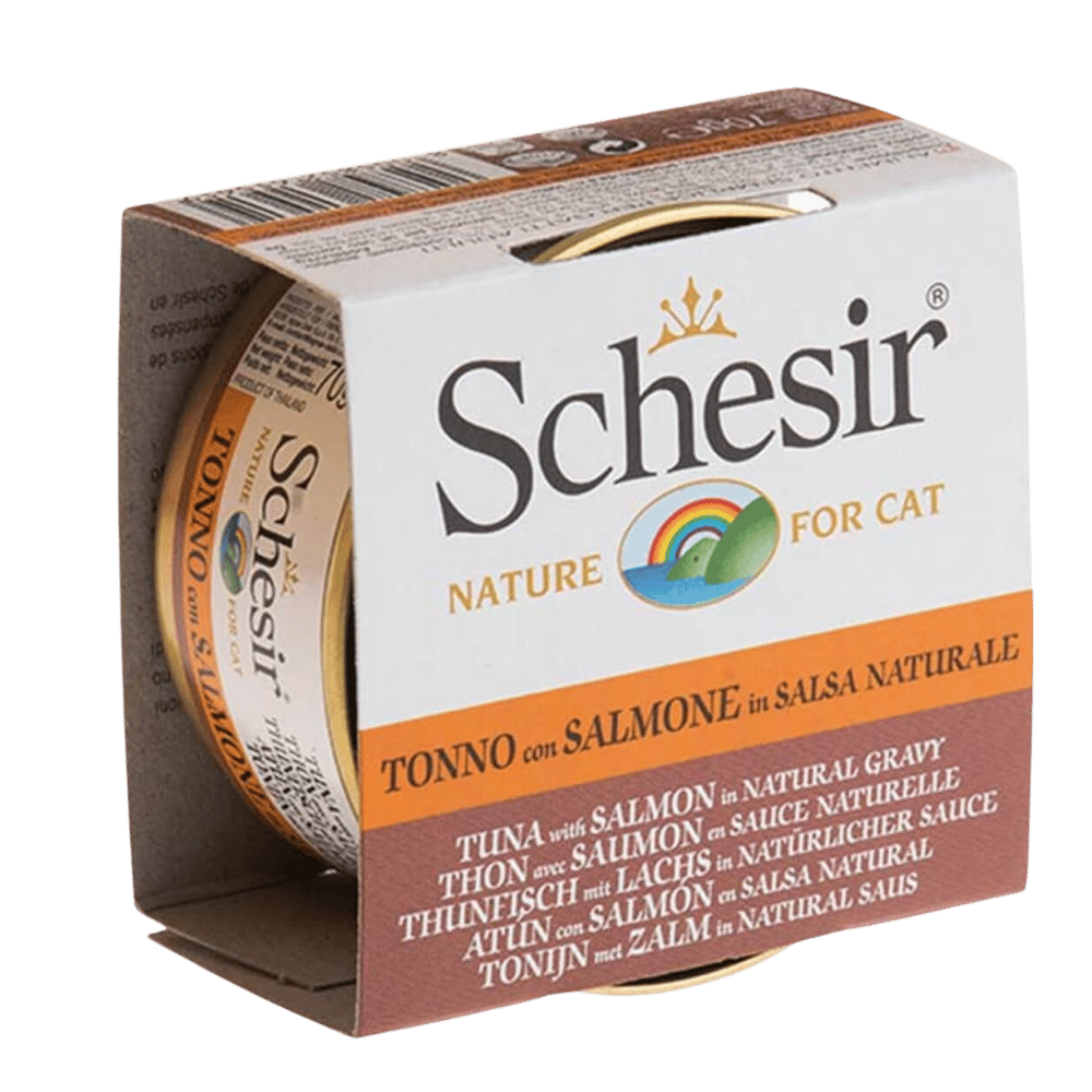 Schesir Broth Ton Balıklı ve Somonlu Et Suyunda Yetişkin Kedi Konservesi 70gr