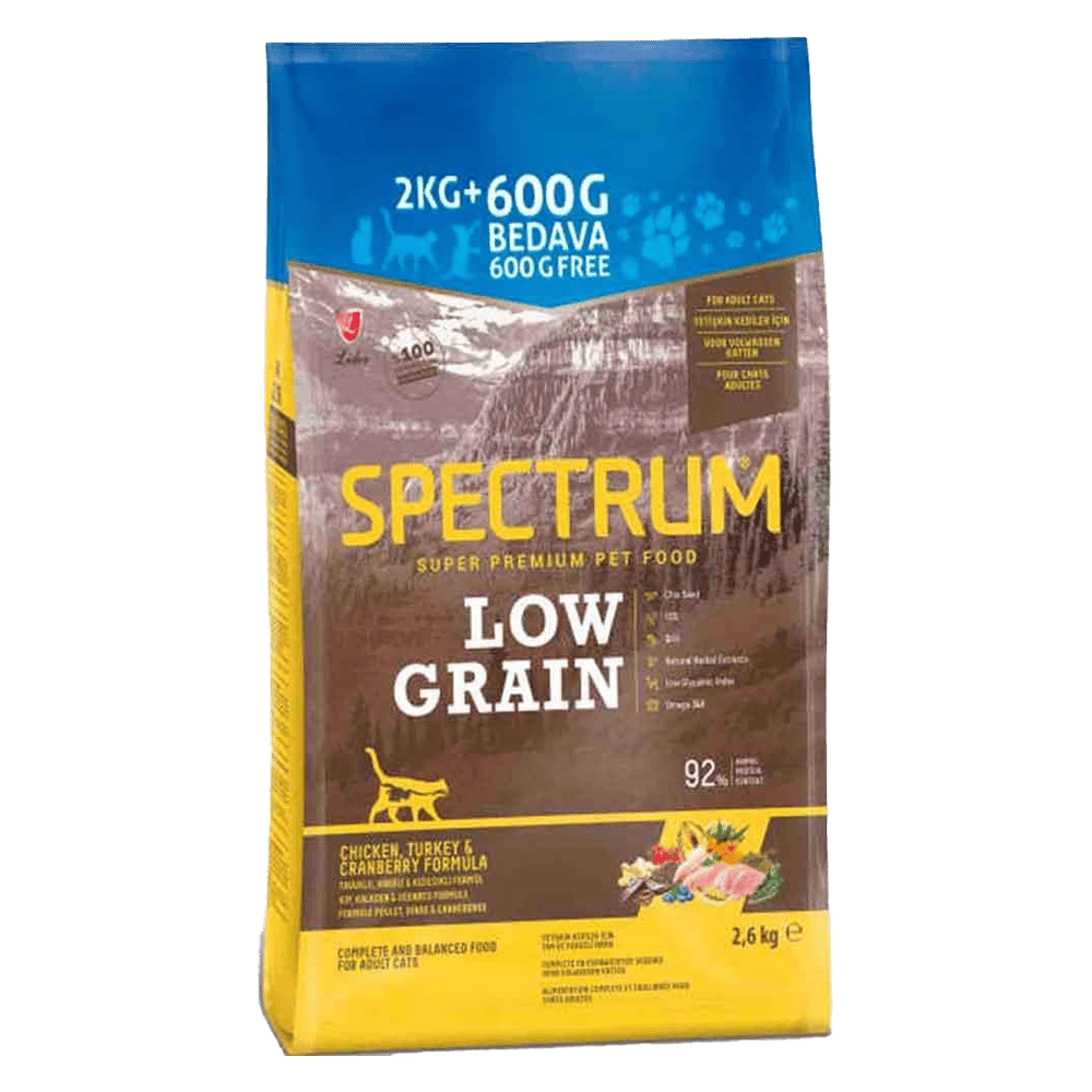 Spectrum Düşük Tahıllı Tavuklu Hindili ve Kızılcıklı Yetişkin Kedi Maması 2kg+600gr HEDİYE!