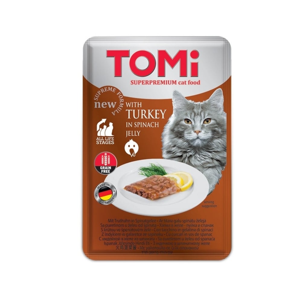 Tomi Pouch Ispanak ve Hindi Etli Tahılsız Kedi Yaş Maması 100gr