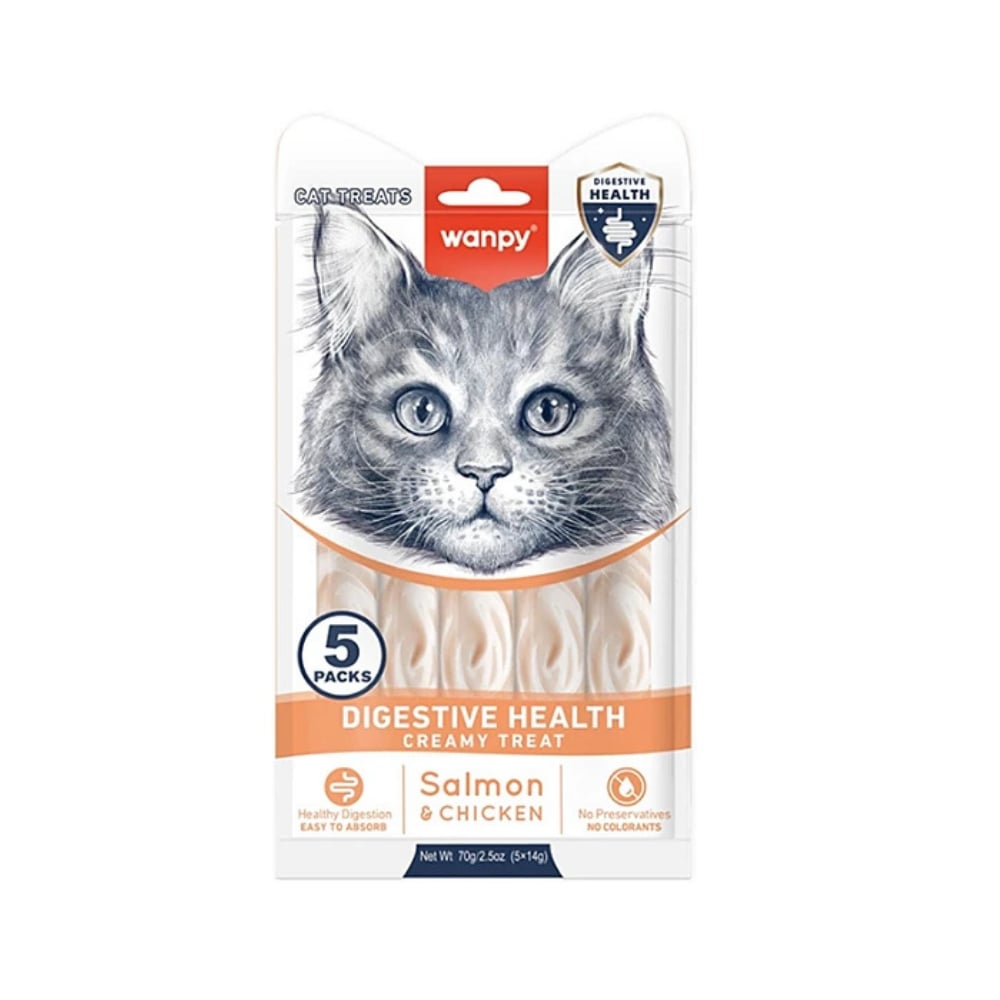 Wanpy Digestive Health Support Somon Balıklı ve Tavuklu Fonksiyonel Krema Kedi Ödülü 5x14gr