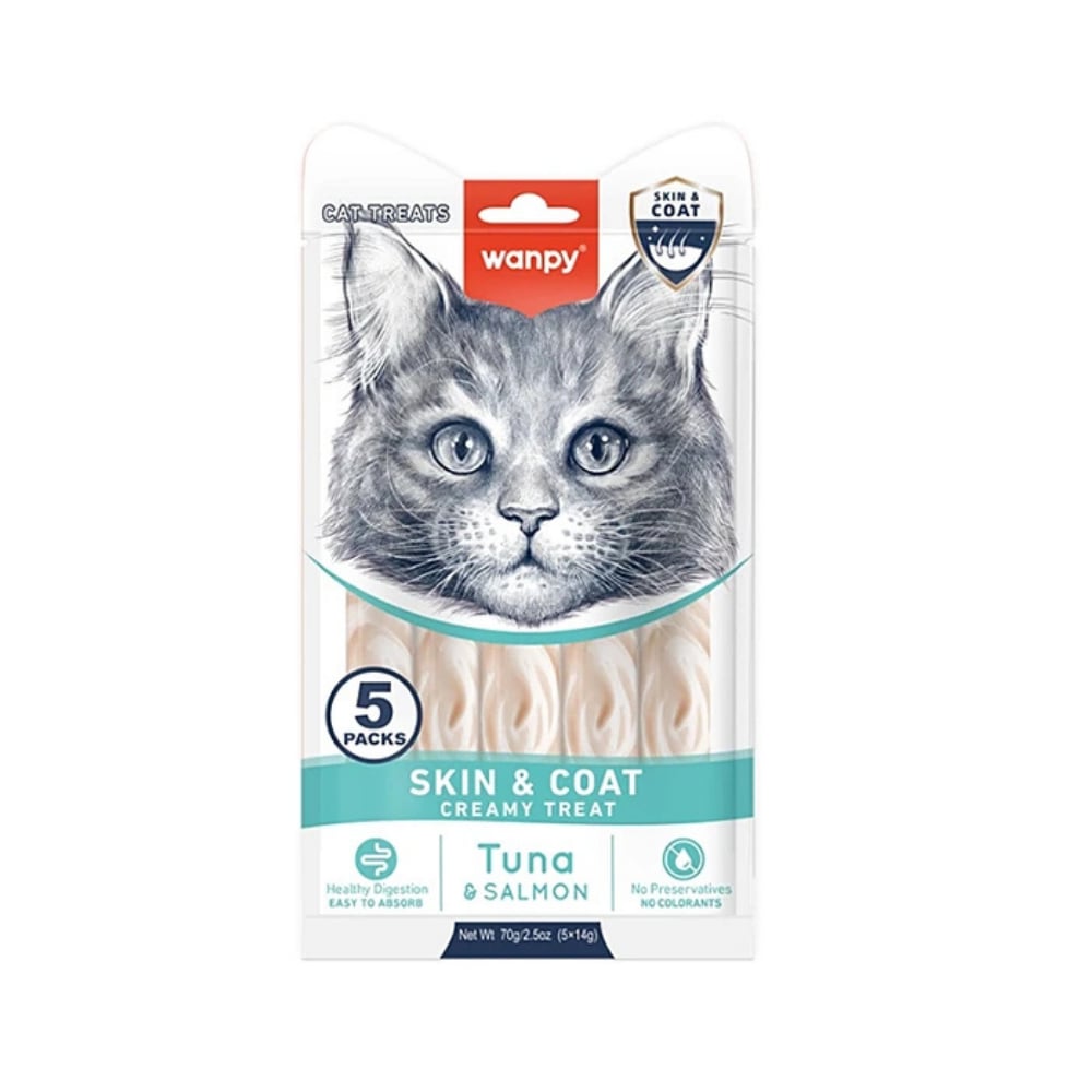Wanpy Skin Coat Ton Balıklı ve Somonlu Fonksiyonel Krema Kedi Ödülü 5x14gr