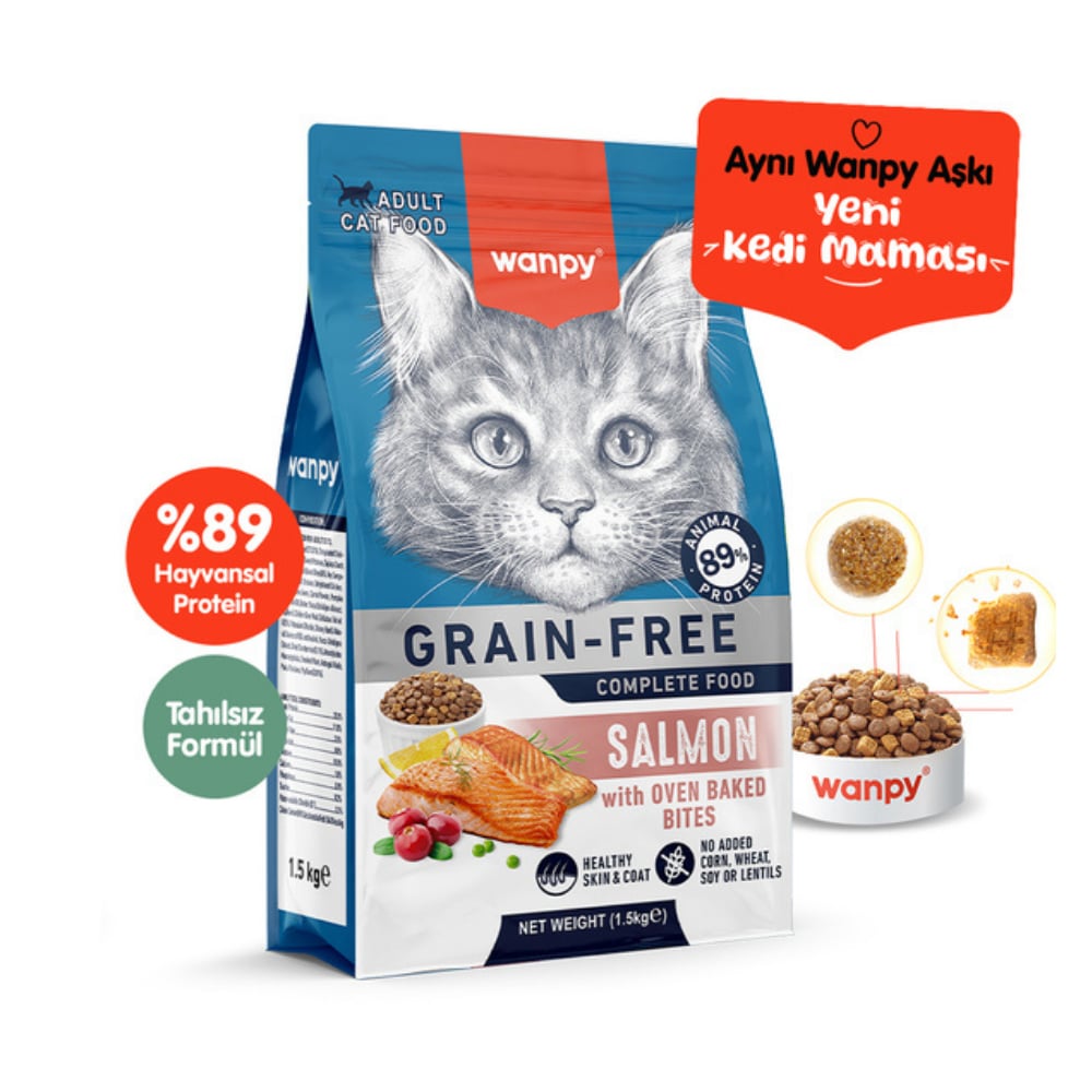 Wanpy Somonlu Tahılsız Yetişkin Kedi Maması 1.5 kg