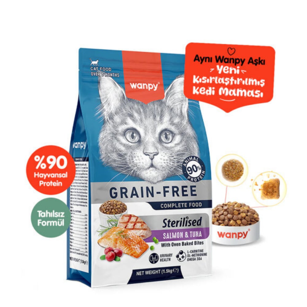 Wanpy Tahılsız Somon&Tuna Kısırlaştırılmış Kedi Maması 1.5 kg