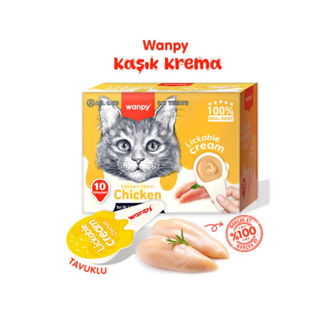 Wanpy Tavuklu Kaşık Krema Kedi Ödül Maması 10x16 gr