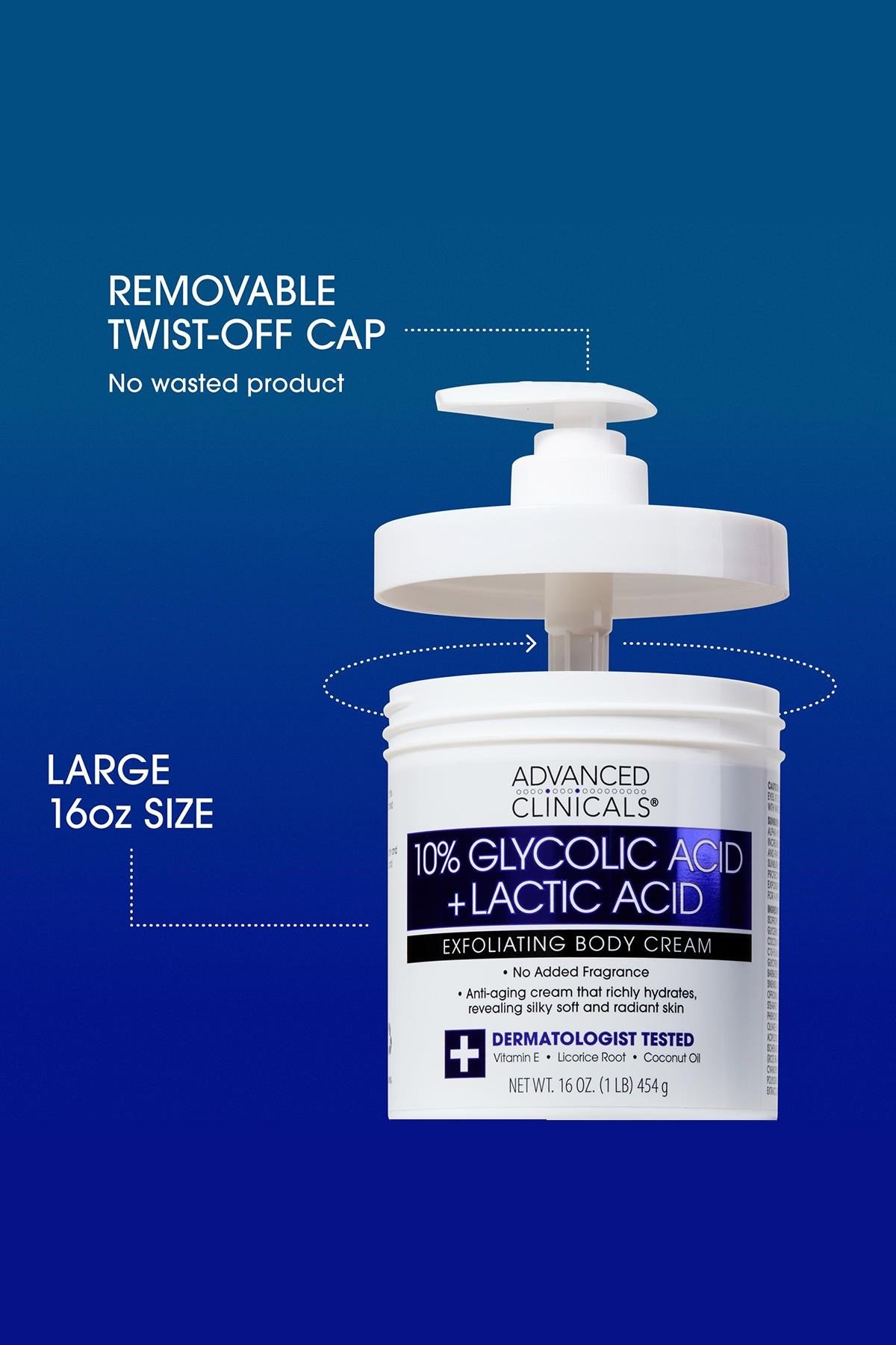 Advanced Clinicals 10% Glycolic + Lactic Acid Vücut Kremi 454GR