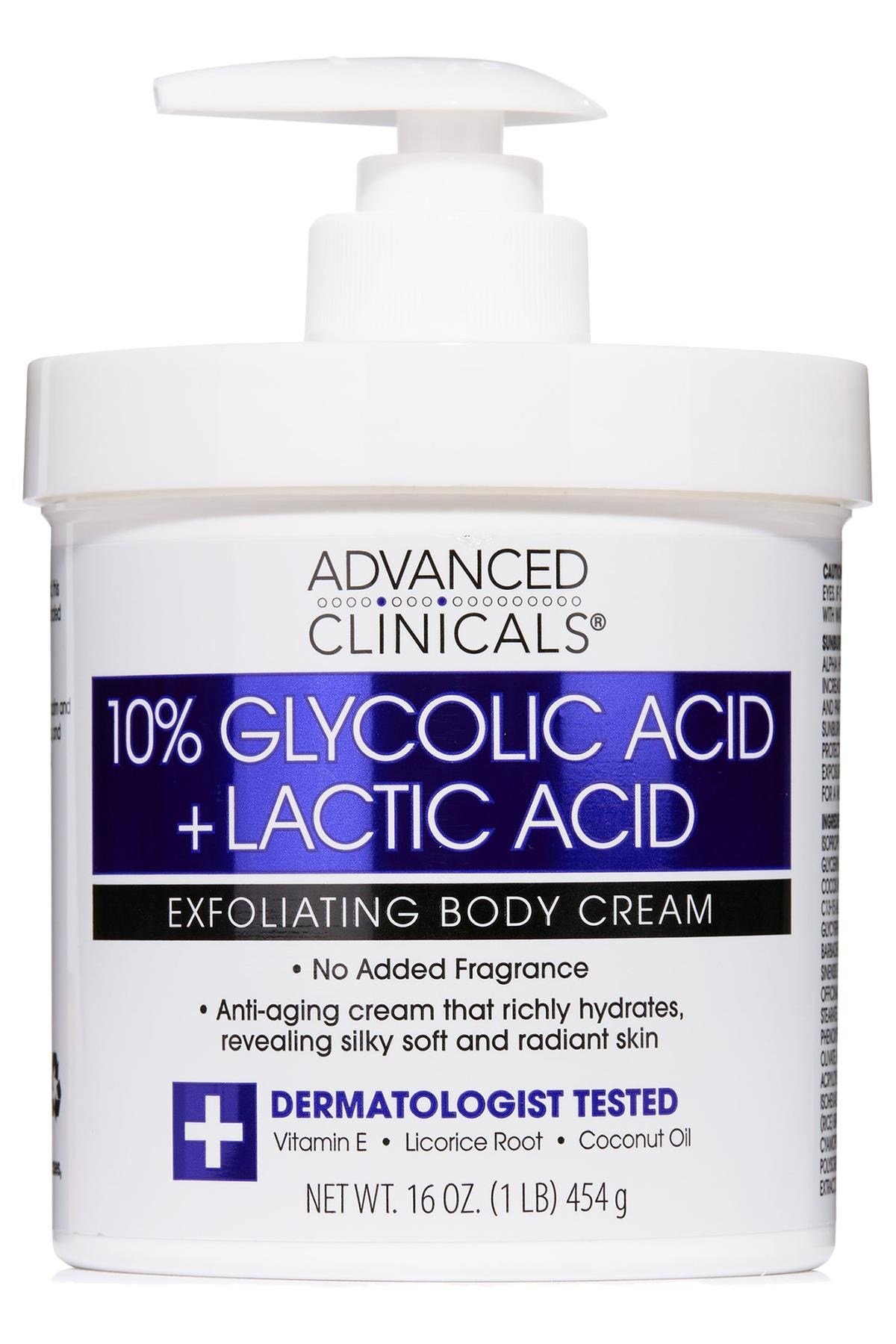 Advanced Clinicals 10% Glycolic + Lactic Acid Vücut Kremi 454GR