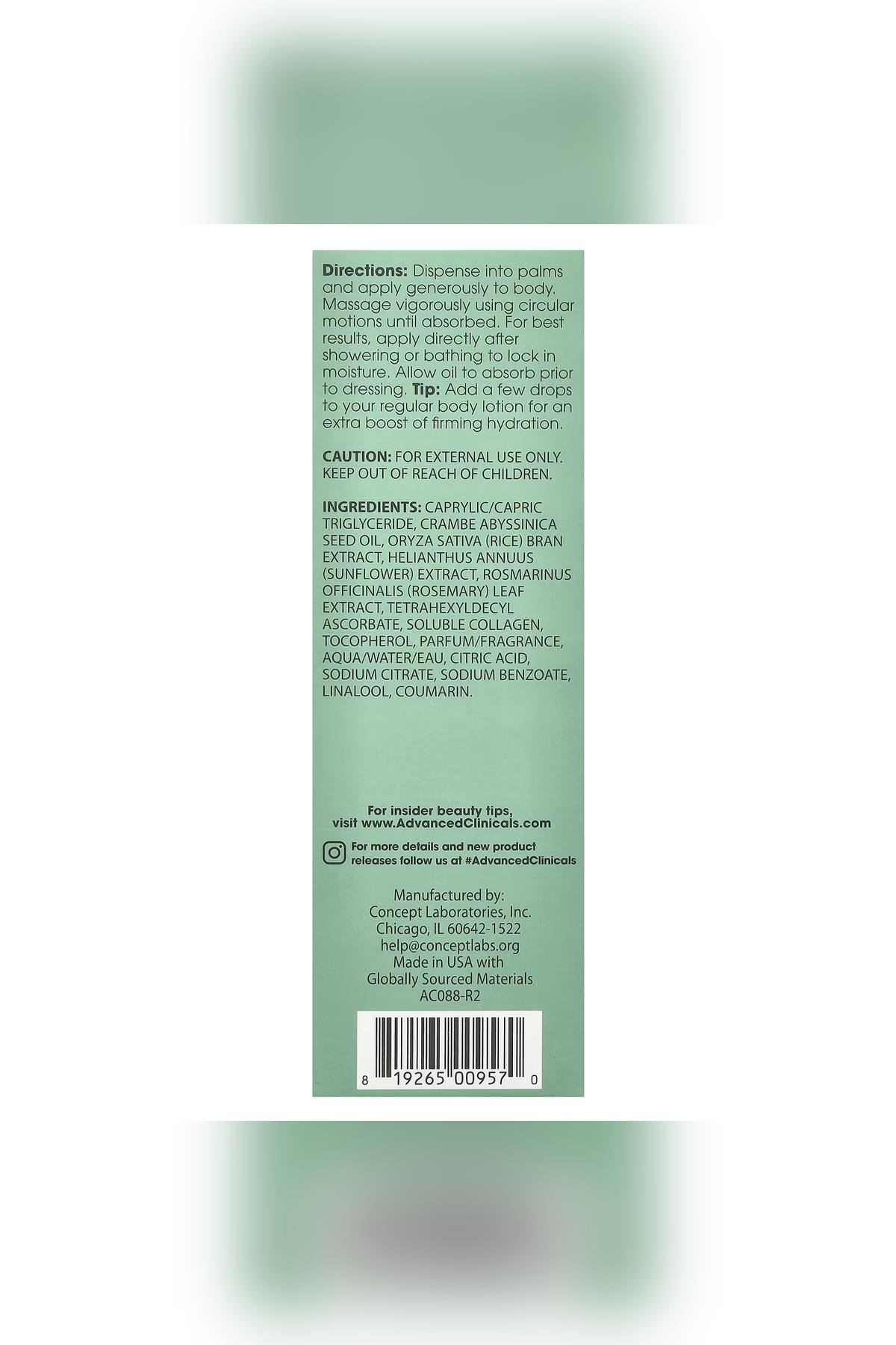 Advanced Clinicals Collagen Sıkılaştırıcı Vücut Yağı 112ML