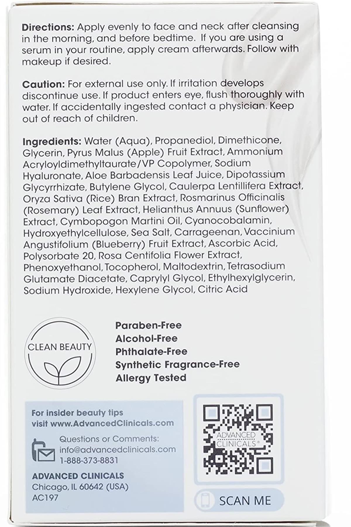Advanced Clinicals Hyaluronic Nemlendirici Jel Yüz Kremi 59ML
