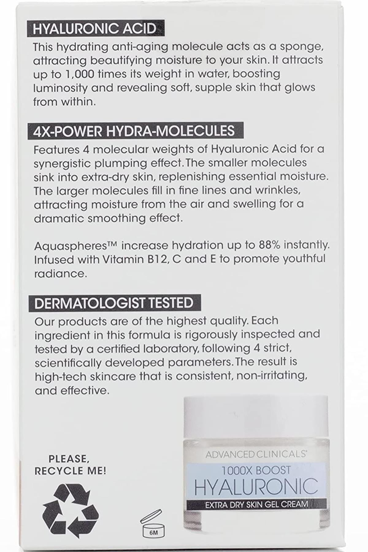 Advanced Clinicals Hyaluronic Nemlendirici Jel Yüz Kremi 59ML