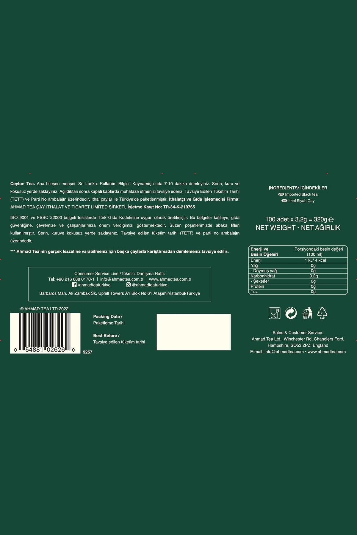 Ahmad Tea Ceylon Tea Demlik Poşet Çay 100 Adet