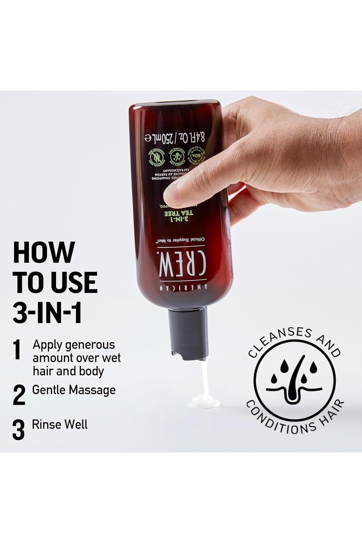 American Crew Men Tea Tree 3’ü 1 Arada Şampuan 250ML