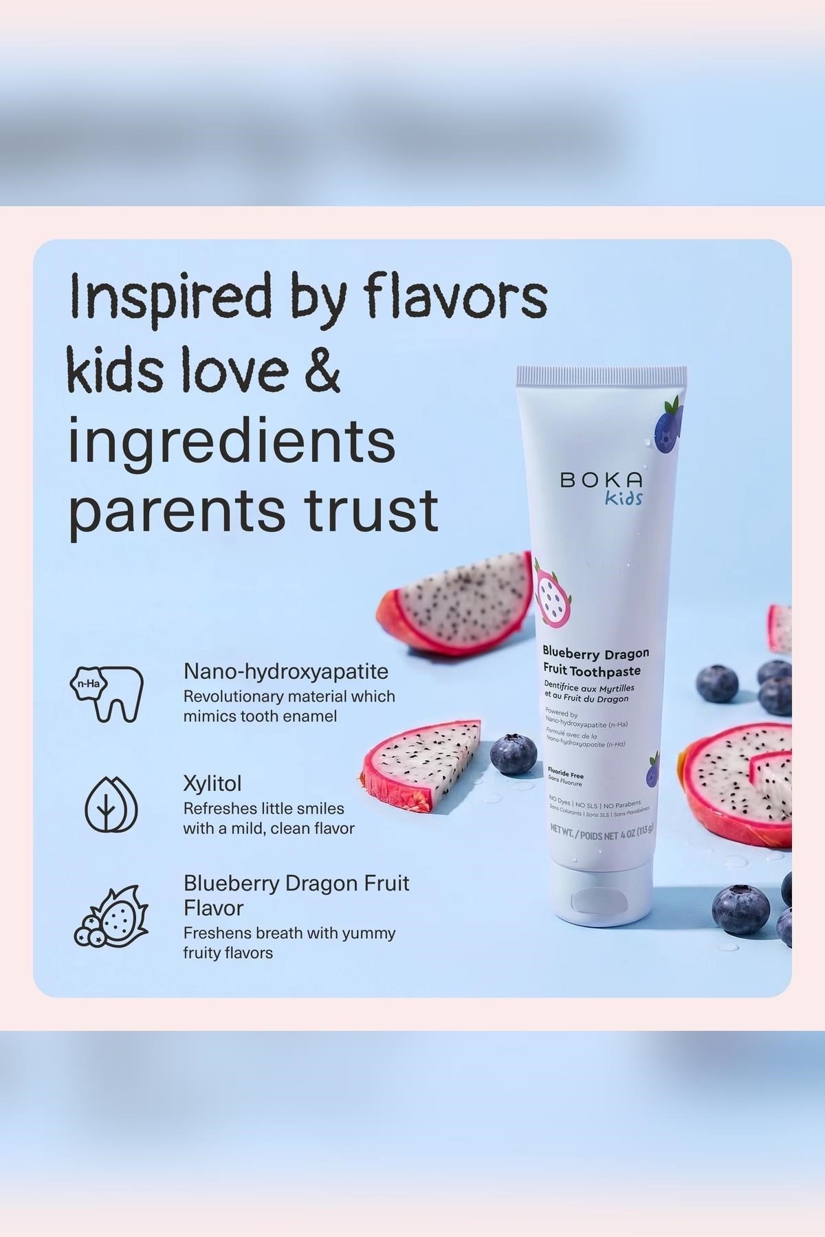Boka Kids Blueberry Dragon Fruit Nano-Hydroxyapatite Çocuk Diş Macunu 96GR