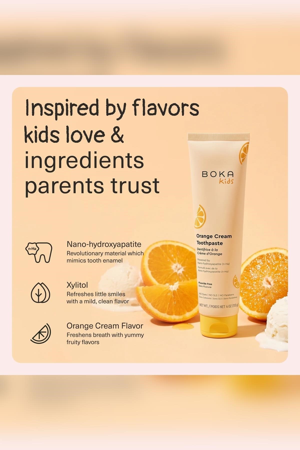 Boka Kids Orange Cream Nano-Hydroxyapatite Çocuk Diş Macunu 96GR