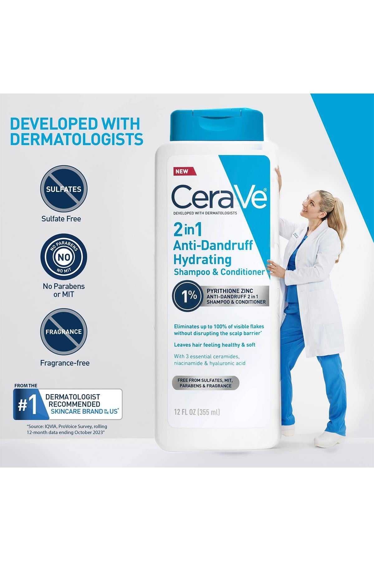 CeraVe 2si 1 Arada Kepeğe Karşı Nemlendirici Şampuan + Saç Kremi 355ML