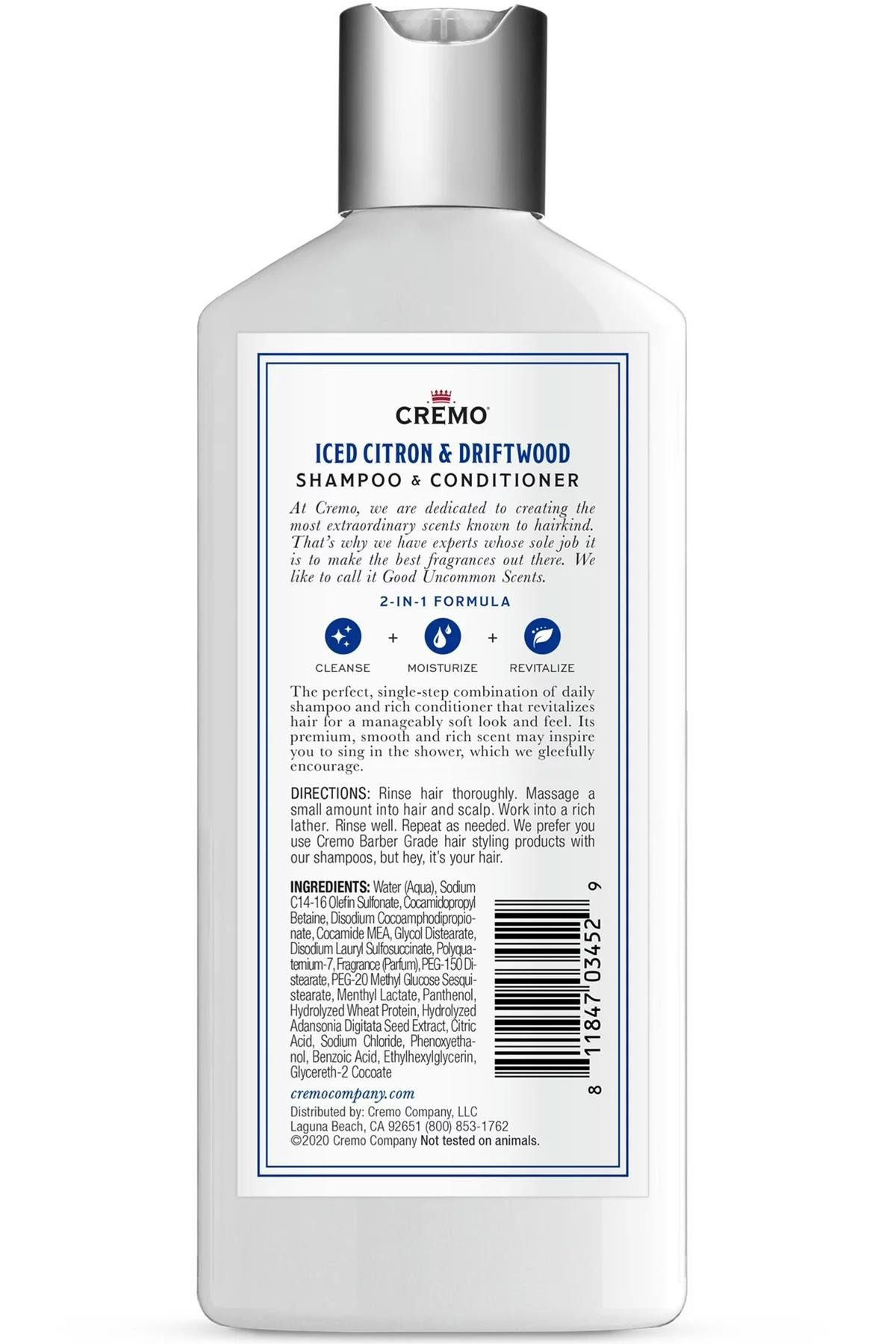Cremo 2in1 Cooling Iced Citron & Driftwood Şampuan ve Saç Kremi 473ML