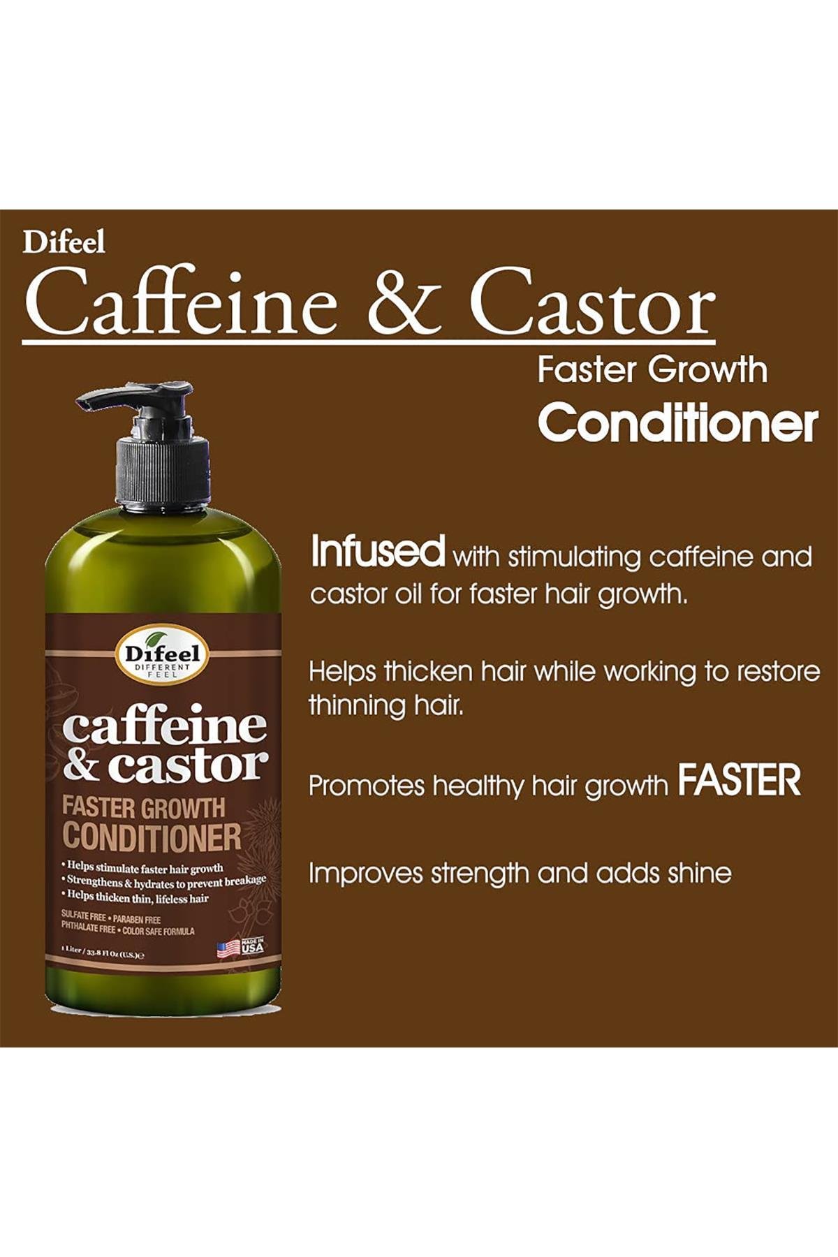 Difeel Caffeine & Castor Saç Uzamasını Destekleyen Saç Kremi 1LT
