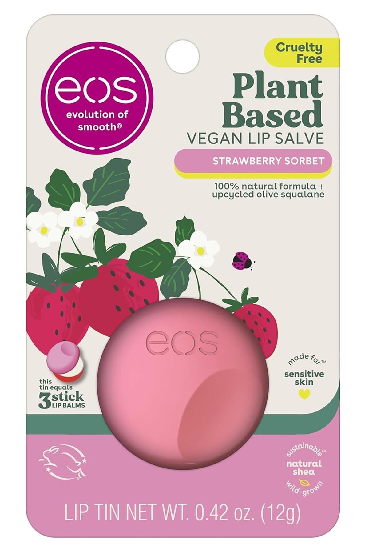 EOS Strawberry Sorbet Bitkisel Vegan Dudak Balsamı 12GR