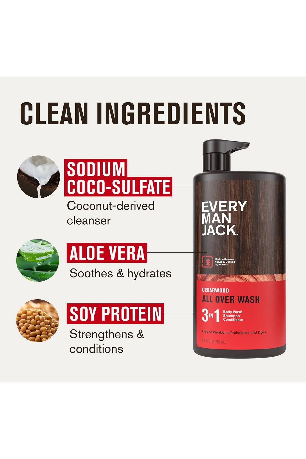 Every Man Jack Cedarwood 3’ü 1 Arada Şampuan Saç Kremi ve Duş Jeli 852ML