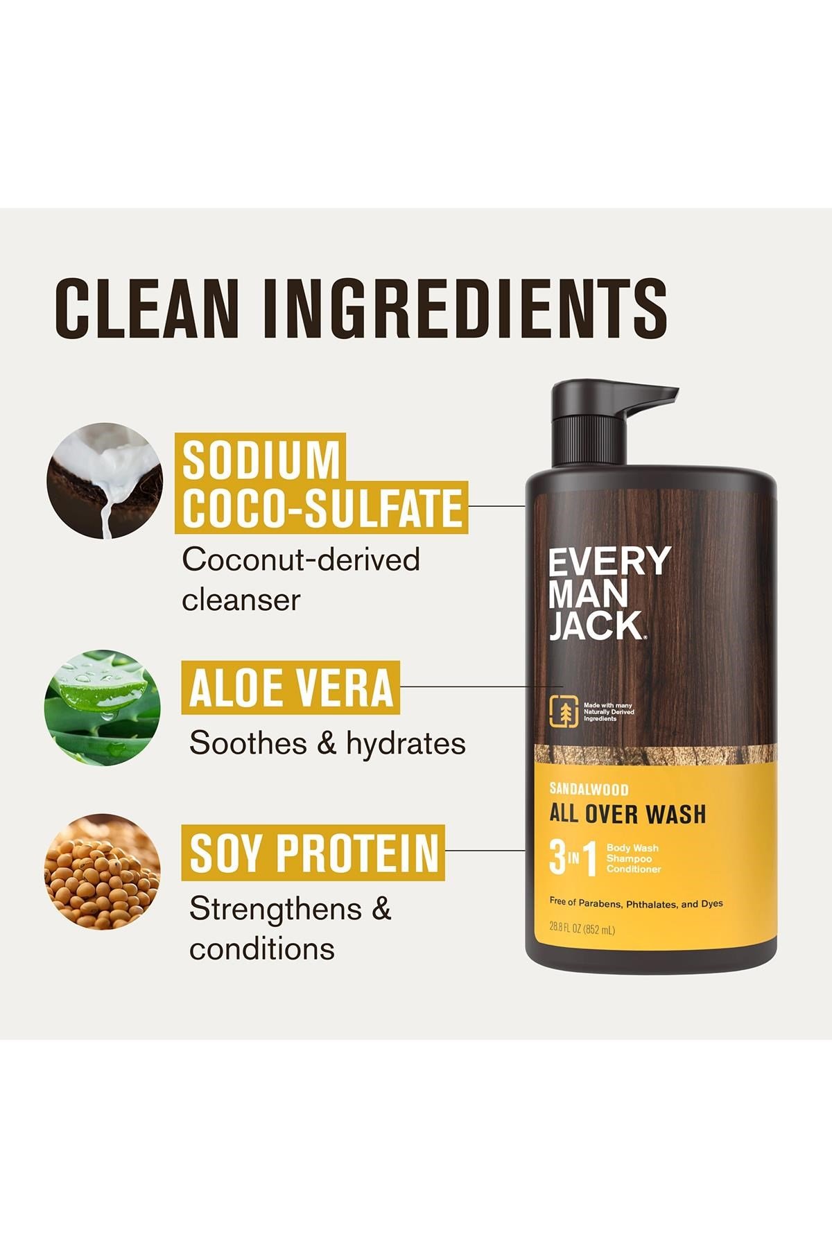 Every Man Jack Sandalwood 3’ü 1 Arada Şampuan Saç Kremi ve Duş Jeli 852ML