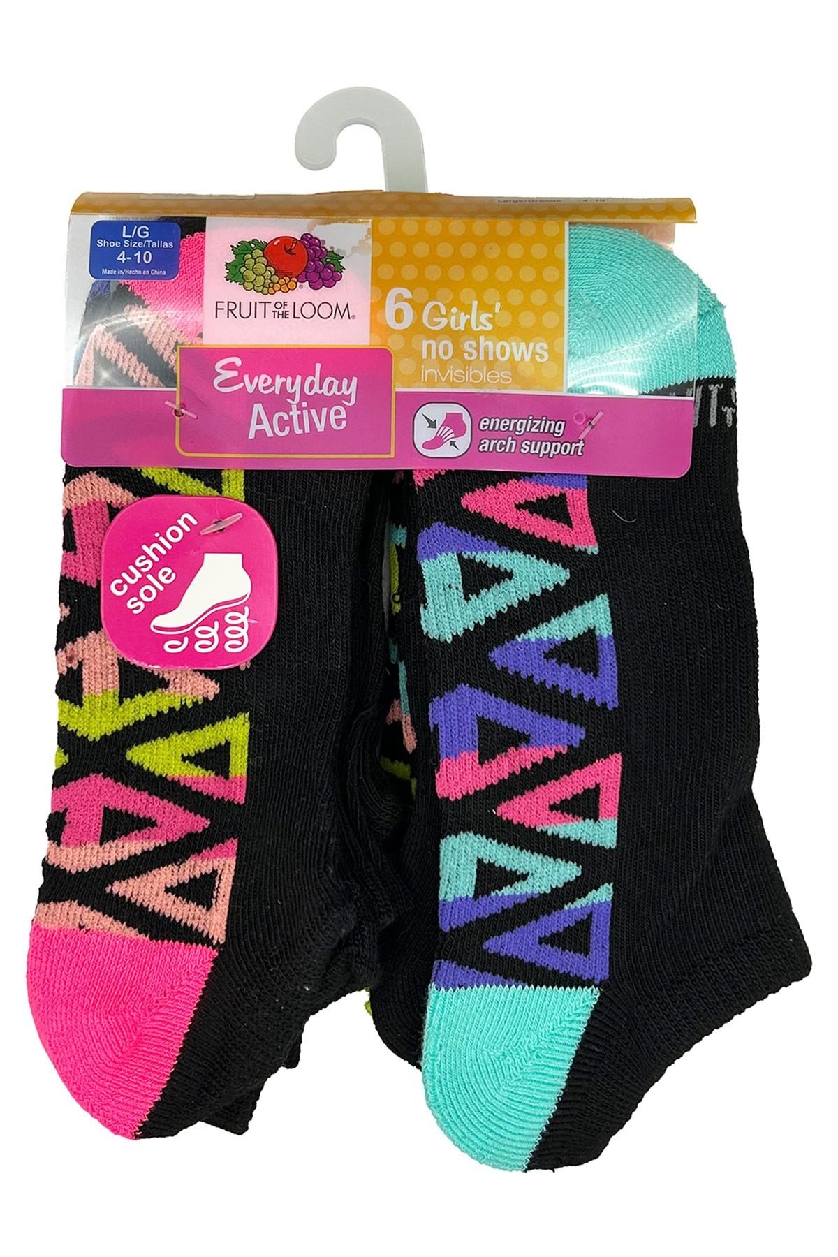 Fruit Of The Loom Girls No Shows Invisible Çorap 6lı Paket (L)