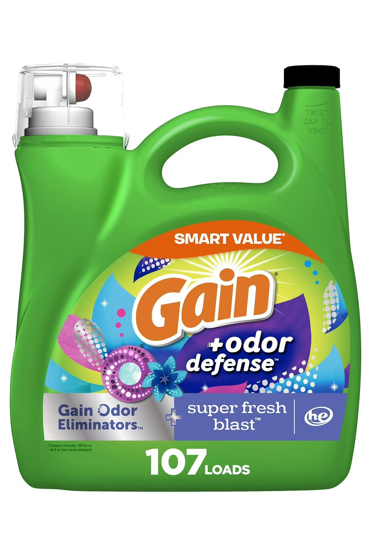 Gain +Odor Defense Sıvı Çamaşır Deterjanı 107 Yıkama 4.55LT