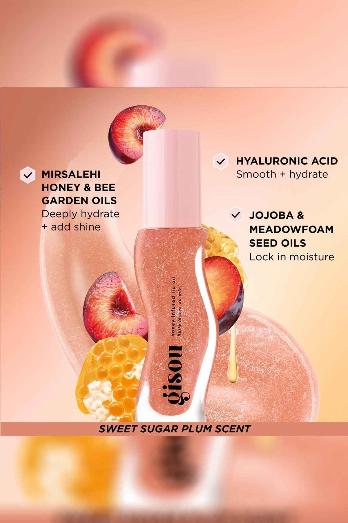 Gisou Honey Infused Nemlendirici ve Işıltılı Dudak Bakım Yağı Glazed Plum 8ML