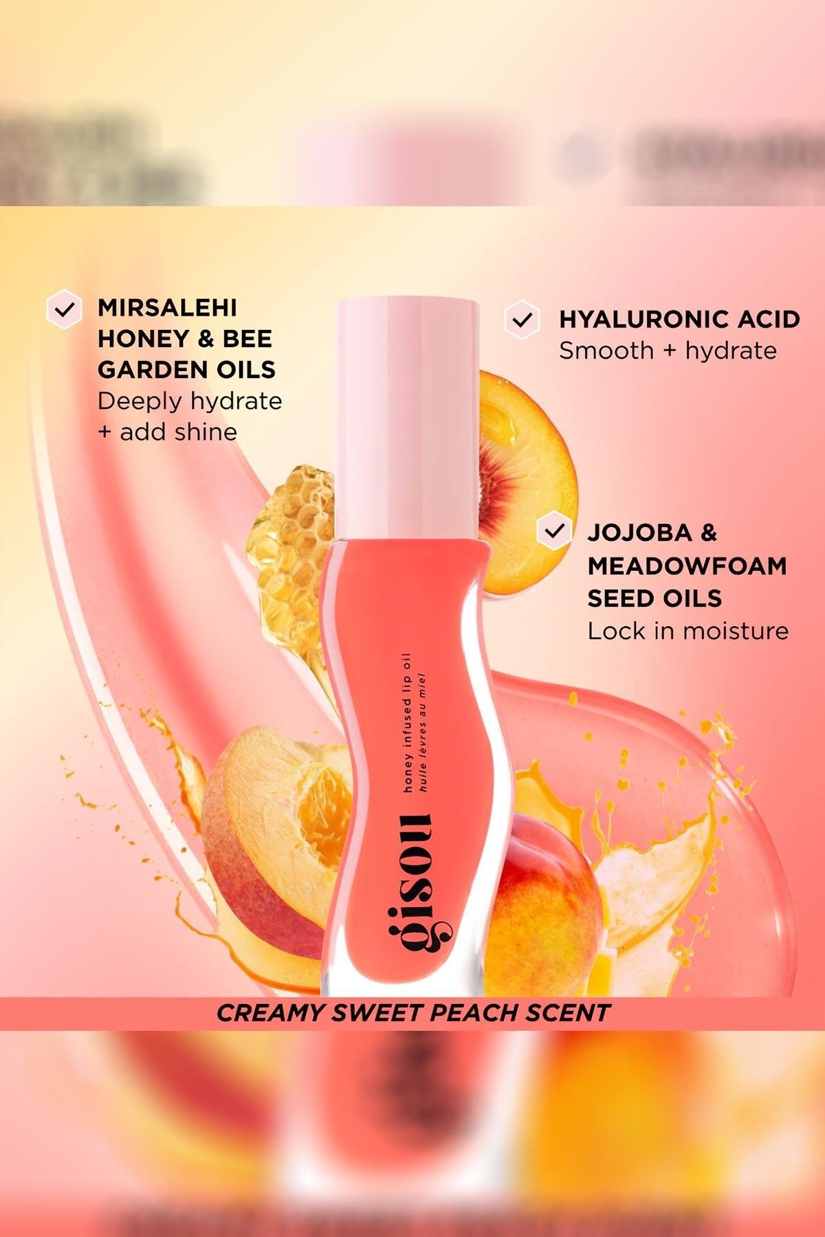Gisou Honey Infused Nemlendirici ve Parlatıcı Dudak Bakım Yağı Bee-llini Peach 8ML