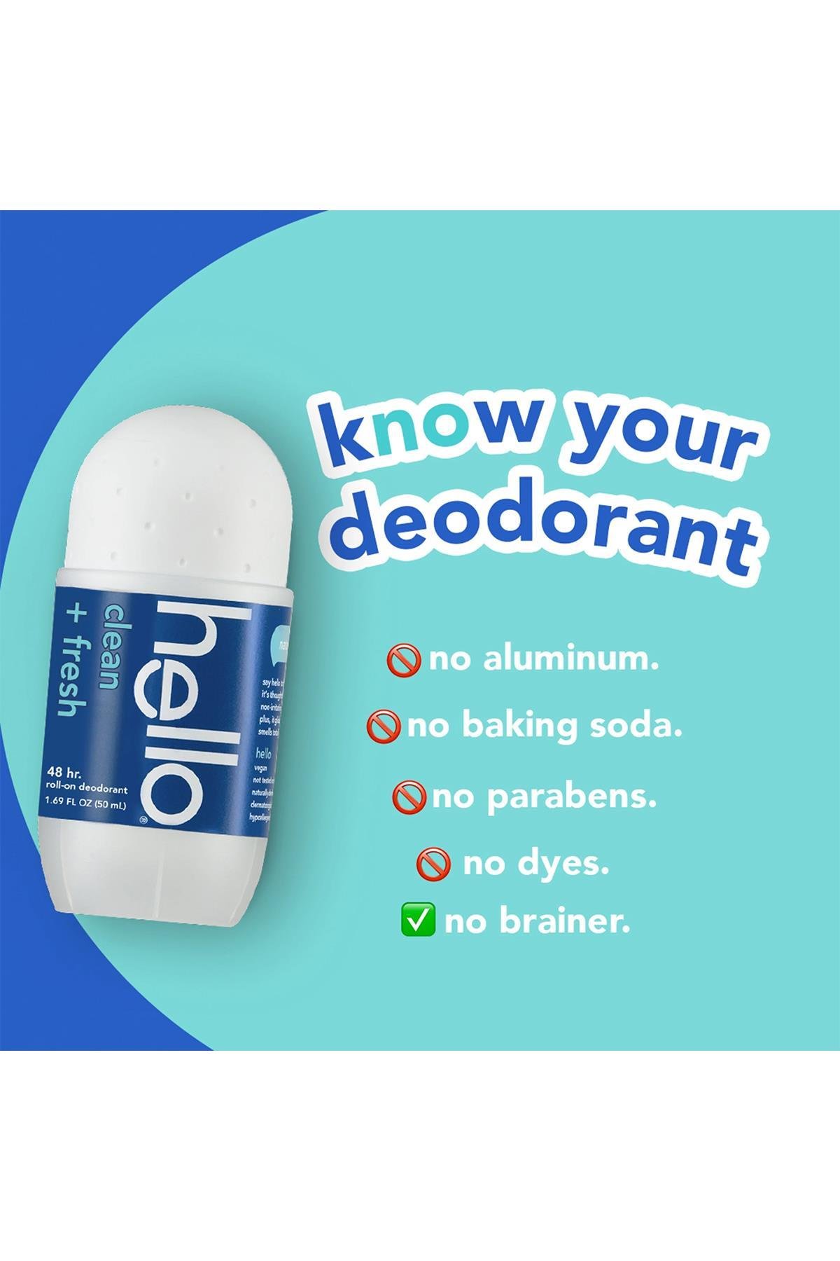 Hello Clean + Fresh Roll-On Deodorant 50ML