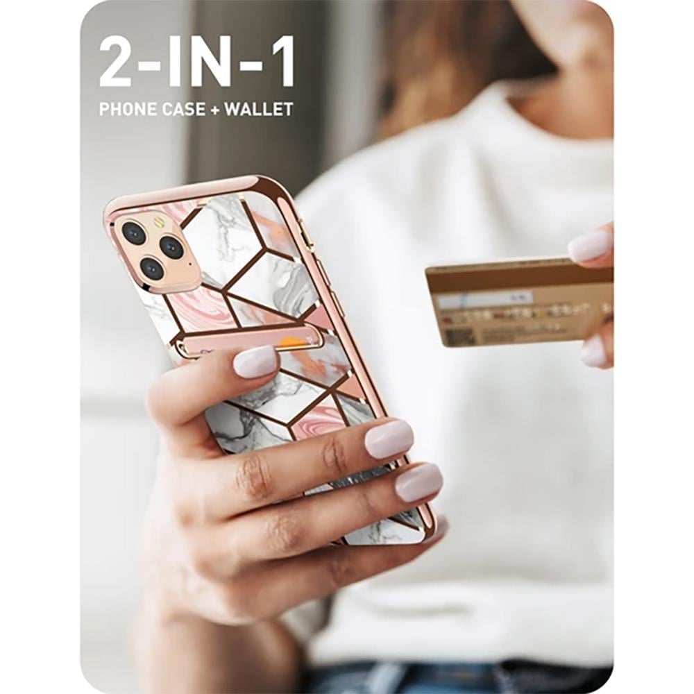 i-Blason iPhone 11 Pro Max Cosmo Wallet Kılıf Marble Pink