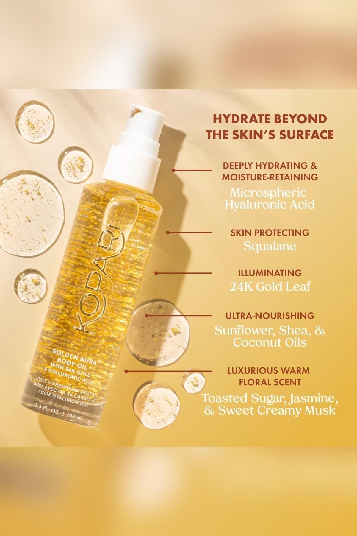 Kopari Golden Aura 24K Altın ve Hyalüronik Asit İçeren Vücut Yağı 100ML