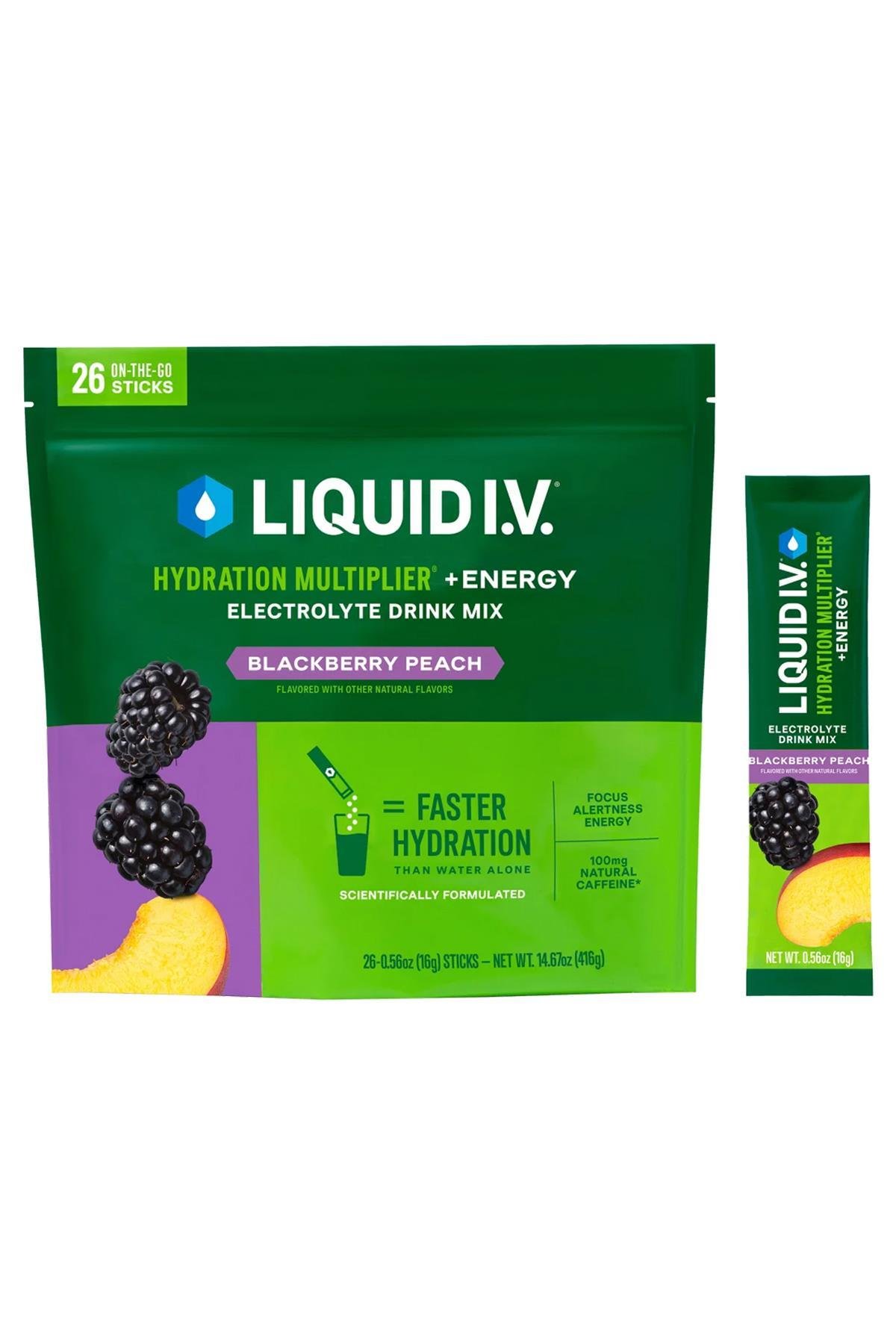 Liquid I.V. Blackberry Peach Hydration Multiplier + Energy Drink Mix 26 Sticks