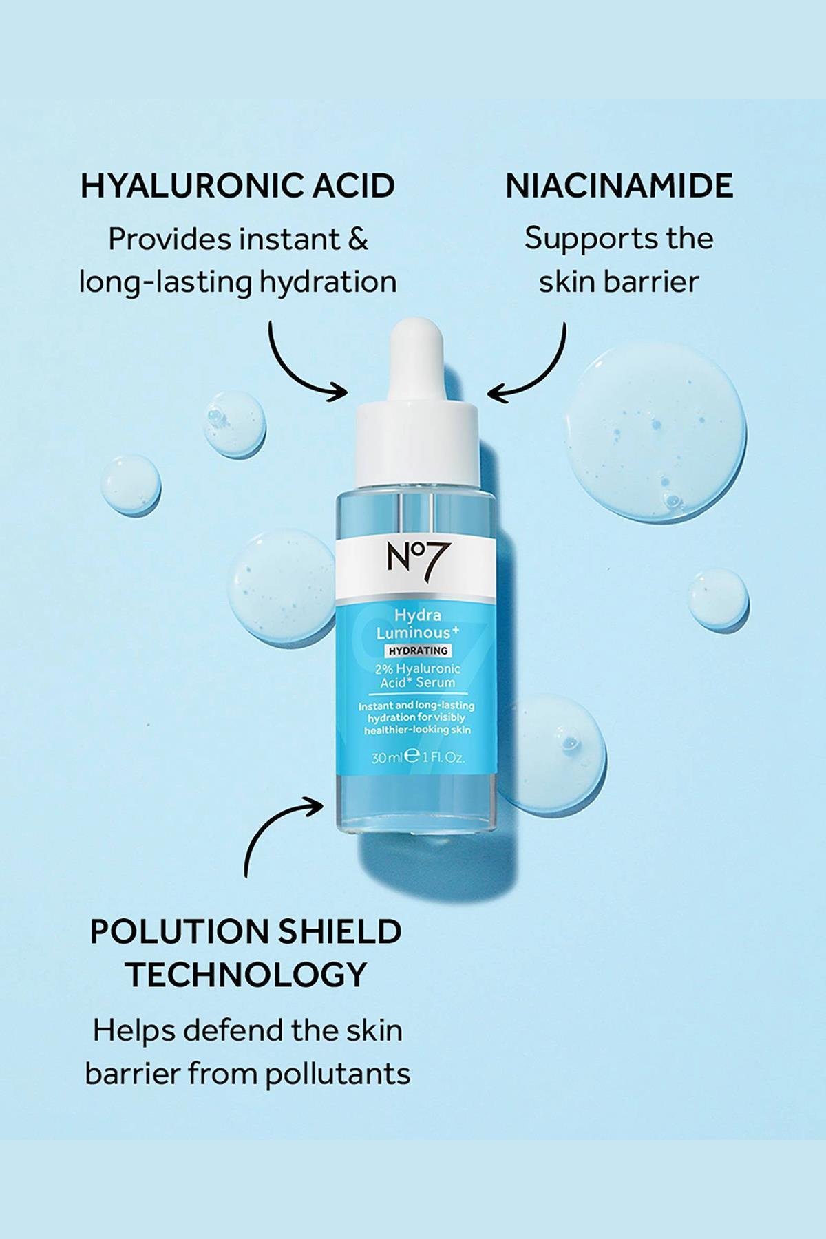 No7 HydraLuminous+ 2% Hyaluronic Acid Yüz Serumu 30ML