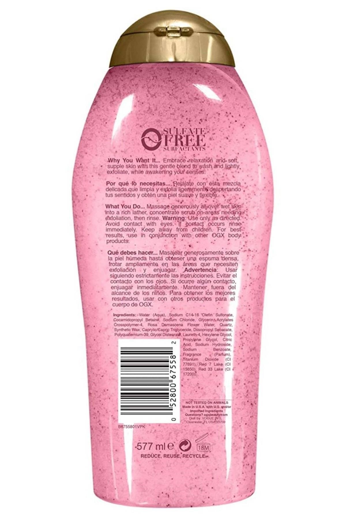 OGX Rose Water & Pink Sea Salt Peeling ve Vücut Şampuanı 577ML