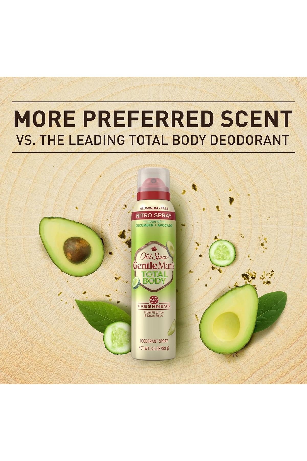 Old Spice Cucumber + Avocado Alüminyumsuz Tüm Vücut Sprey Deodorant 99GR
