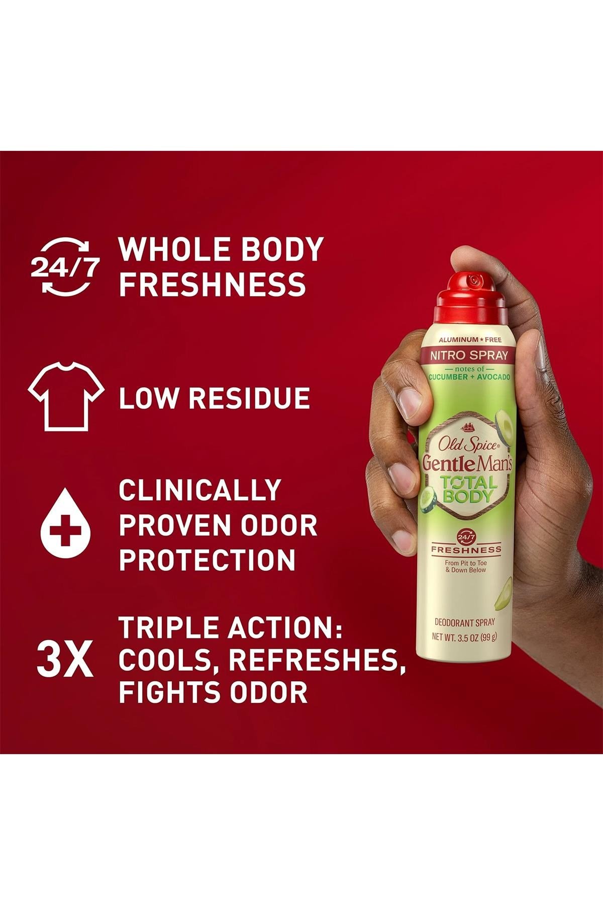 Old Spice Cucumber + Avocado Alüminyumsuz Tüm Vücut Sprey Deodorant 99GR