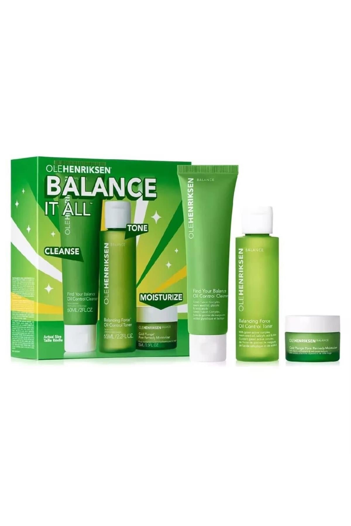 Ole Henriksen Balance It All Yağ Kontrolü ve Gözenek Arındırıcı Set (Temizleyici 60ML,Toner 65ML,Nemlendirici 15ML)