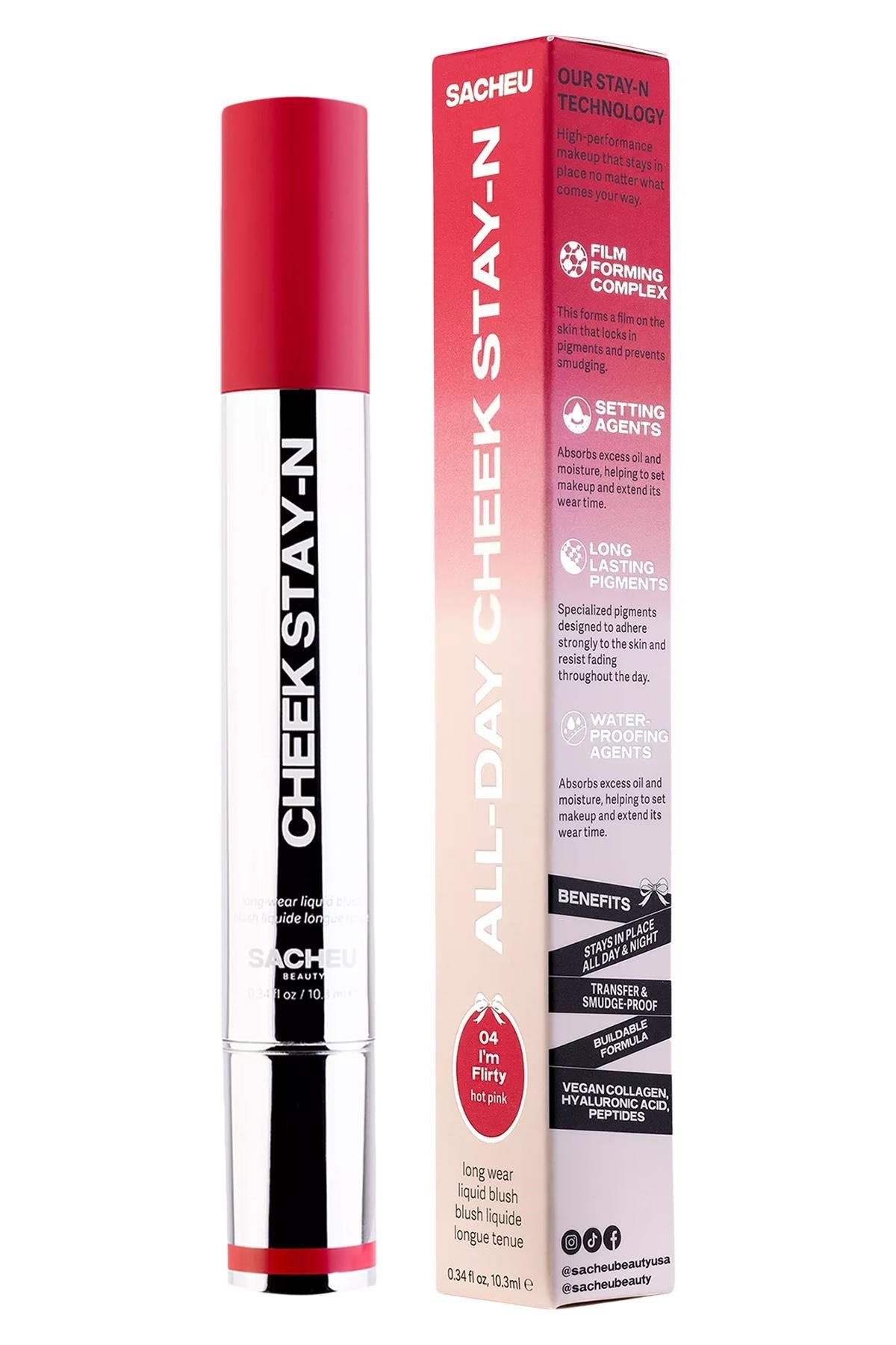 Sacheu Cheek Stay-n Uzun Süre Kalıcı Likit Allık 04 I'm Flirty 10ML
