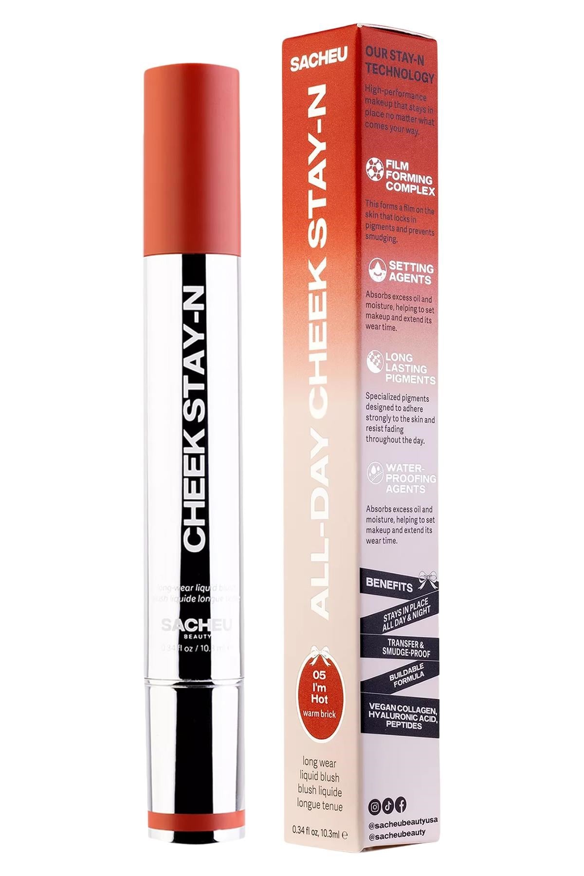 Sacheu Cheek Stay-n Uzun Süre Kalıcı Likit Allık 05 I'm Hot 10ML