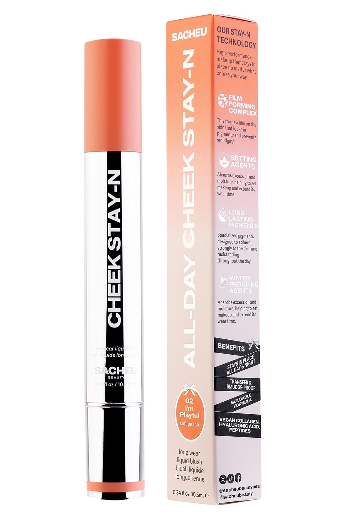 Sacheu Cheek Stay-n Uzun Süre Kalıcı Likit Allık 02 I'm Playful 10ML