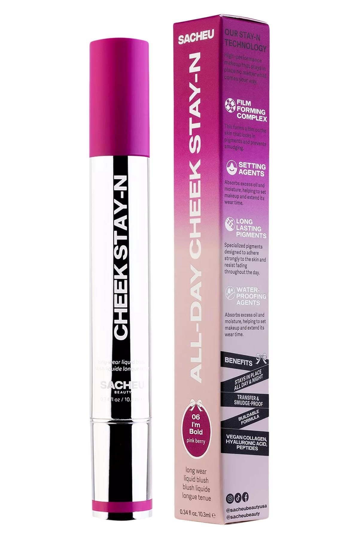 Sacheu Cheek Stay-n Uzun Süre Kalıcı Likit Allık 06 I'm Bold 10ML