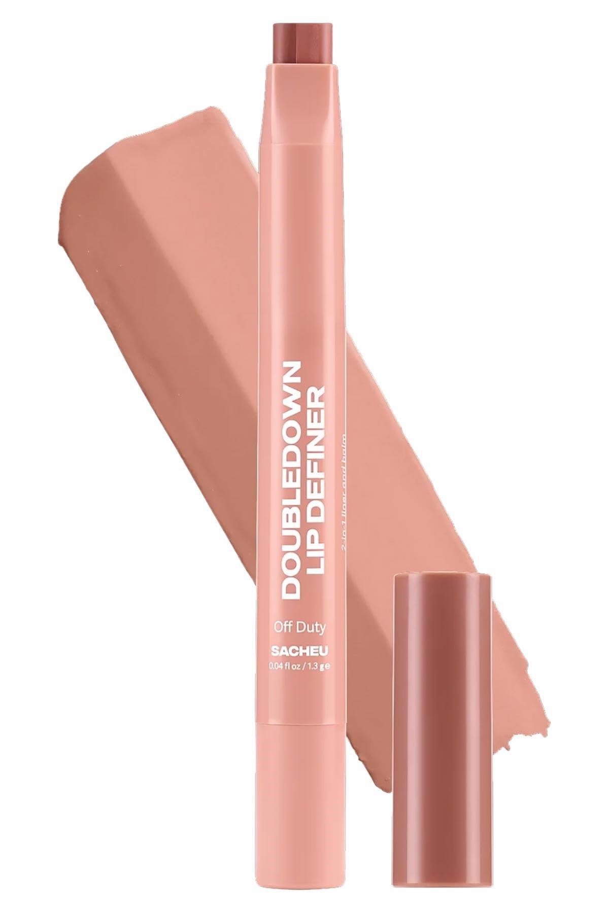 Sacheu DoubleDown Lip Definer 2'si 1 Arada Dudak Kalemi ve Balm 01 Off Duty 1.3GR
