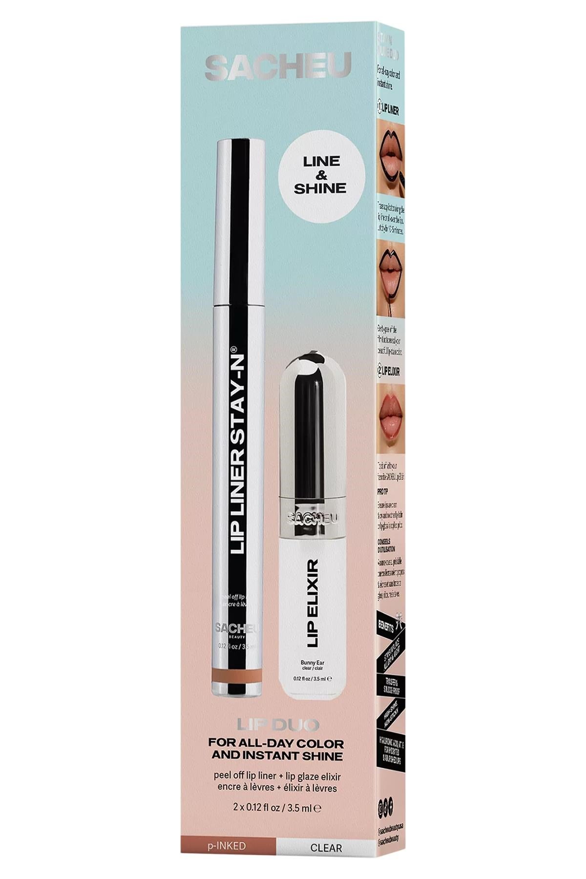 Sacheu Line & Shine Lip Duo Uzun Süre Kalıcı Dudak Şekillendirme ve Parlaklık Seti 2x3.5ML